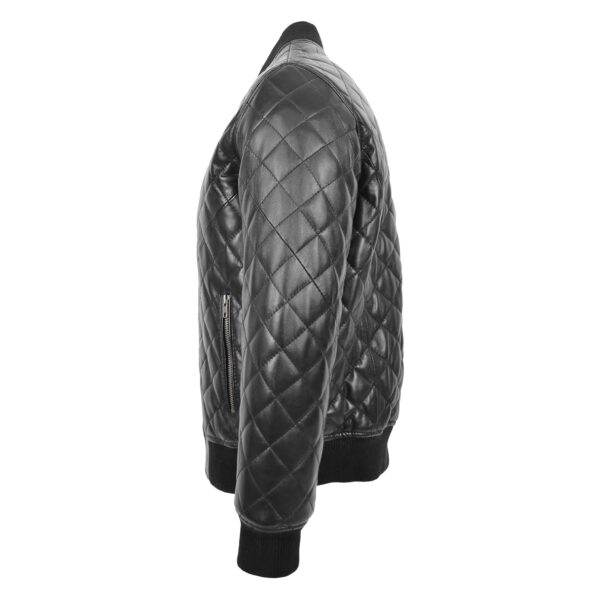 WeeBroz Men's Black Leather Bomber Jacket Quilted Style - Image 3