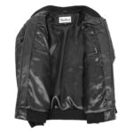 WeeBroz Men's Black Leather Bomber Jacket Quilted Style - Image 4