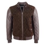 WeeBroz Men's Brown Leather Bomber Jacket Suede and Varsity Style
