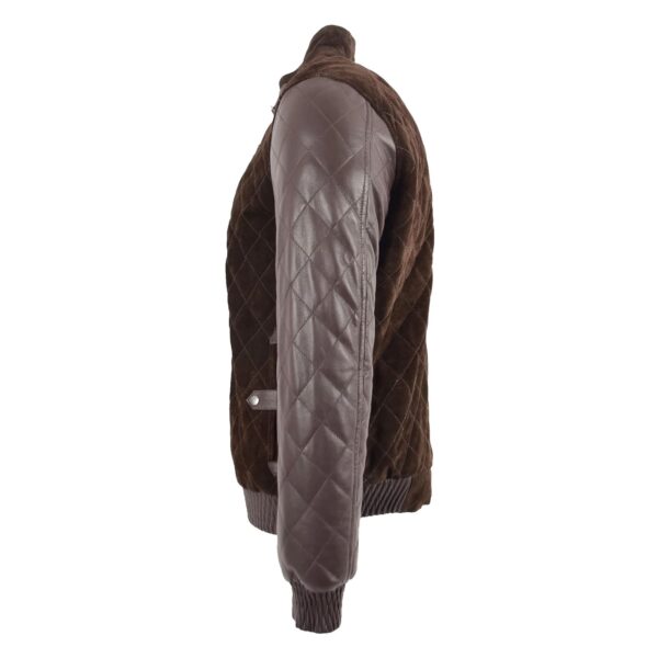 WeeBroz Men's Brown Leather Bomber Jacket Suede and Varsity Style - Image 3