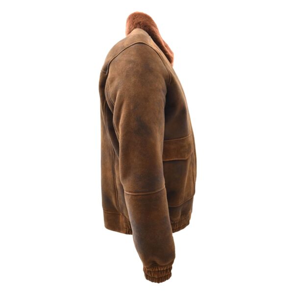 WeeBroz Men's Brown Sheepskin Leather Bomber Jacket Flying Shearling Style - Image 3