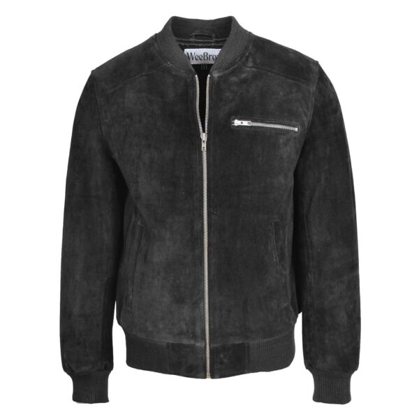 WeeBroz Men's Black Suede Leather Bomber Jacket in Classic Varsity Style - Image 1