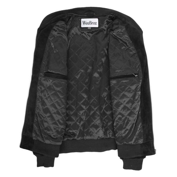 WeeBroz Men's Black Suede Leather Bomber Jacket in Classic Varsity Style - Image 4
