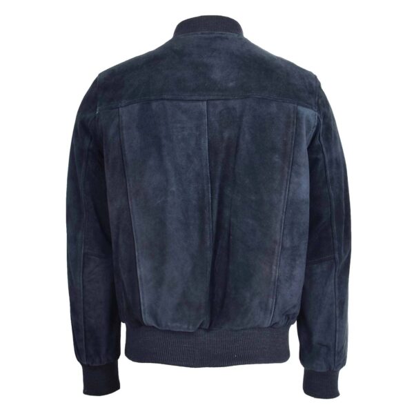 WeeBroz Men's Blue Suede Leather Bomber Jacket in Classic Varsity Style - Image 2