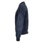 WeeBroz Men's Blue Suede Leather Bomber Jacket in Classic Varsity Style - Image 3