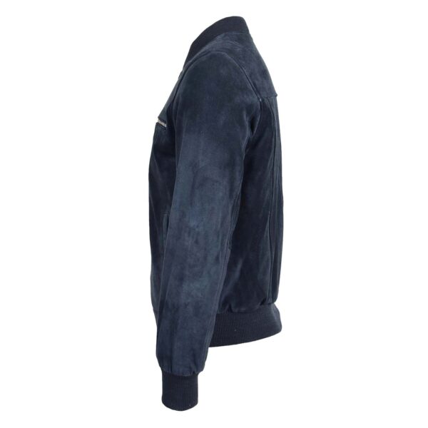 WeeBroz Men's Blue Suede Leather Bomber Jacket in Classic Varsity Style - Image 3