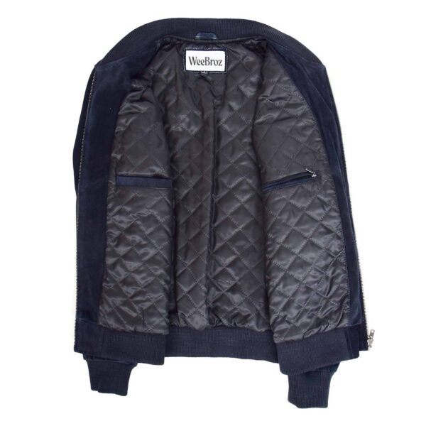 WeeBroz Men's Blue Suede Leather Bomber Jacket in Classic Varsity Style - Image 4