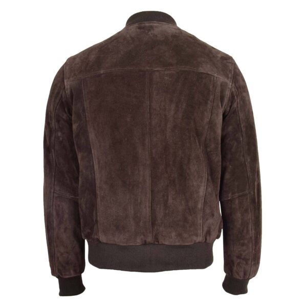 WeeBroz Men's Brown Suede Leather Bomber Varsity Jacket Minimalist Design - Image 2
