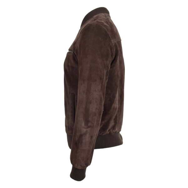 WeeBroz Men's Brown Suede Leather Bomber Varsity Jacket Minimalist Design - Image 3