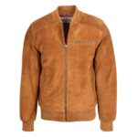 WeeBroz Men's Tan Suede Leather Bomber Varsity Jacket Casual Outerwear