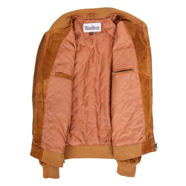 WeeBroz Men's Tan Suede Leather Bomber Varsity Jacket Casual Outerwear - Image 4