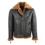 WeeBroz Men's Brown RAF Sheepskin Leather Bomber Jacket Aviator Style