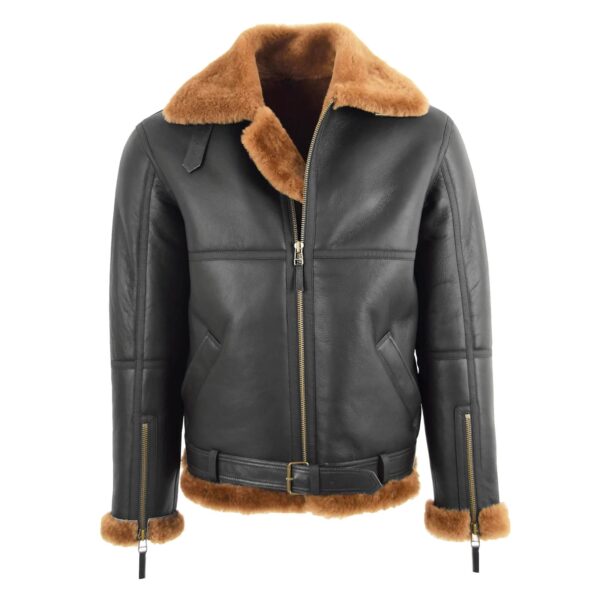 WeeBroz Men's Brown RAF Sheepskin Leather Bomber Jacket Aviator Style - Image 1