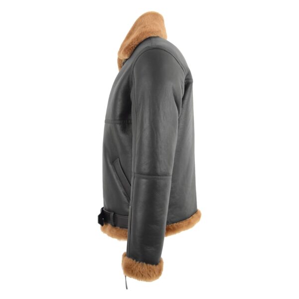 WeeBroz Men's Brown RAF Sheepskin Leather Bomber Jacket Aviator Style - Image 3