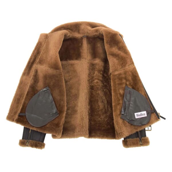 WeeBroz Men's Brown RAF Sheepskin Leather Bomber Jacket Aviator Style - Image 4