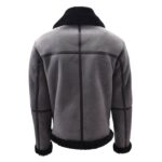 WeeBroz Men's Grey RAF Sheepskin Leather Bomber Jacket with Black Shearling - Image 2
