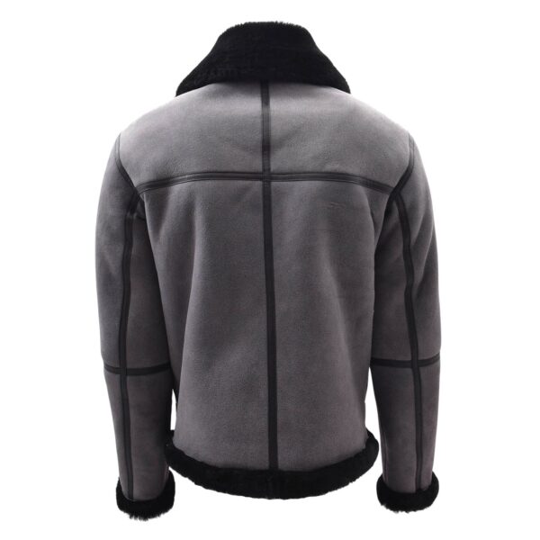WeeBroz Men's Grey RAF Sheepskin Leather Bomber Jacket with Black Shearling - Image 2
