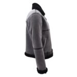 WeeBroz Men's Grey RAF Sheepskin Leather Bomber Jacket with Black Shearling - Image 3