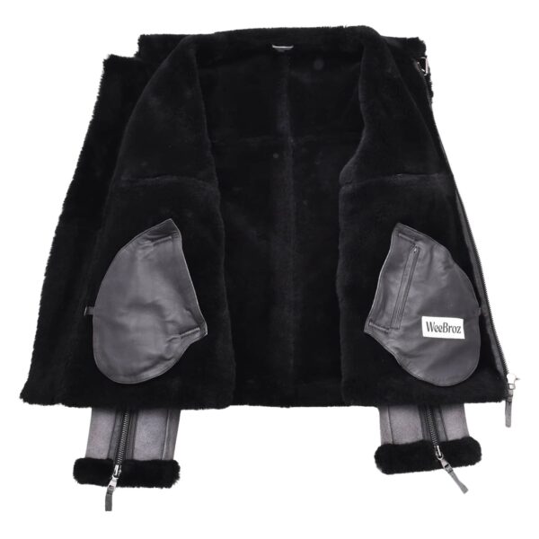 WeeBroz Men's Grey RAF Sheepskin Leather Bomber Jacket with Black Shearling - Image 4