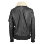 WeeBroz Women’s Black Leather Bomber Jacket Removable Collar Style - Image 2