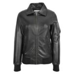 WeeBroz Women’s Black Leather Bomber Jacket Removable Collar Style - Image 3