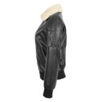 WeeBroz Women’s Black Leather Bomber Jacket Removable Collar Style - Image 5
