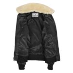 WeeBroz Women’s Black Leather Bomber Jacket Removable Collar Style - Image 6