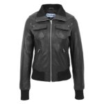 WeeBroz Women’s Black Leather Bomber Jacket Classic Style