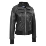 WeeBroz Women’s Black Leather Bomber Jacket Classic Style - Image 3