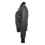 WeeBroz Women’s Black Leather Bomber Jacket Classic Style - Image 5