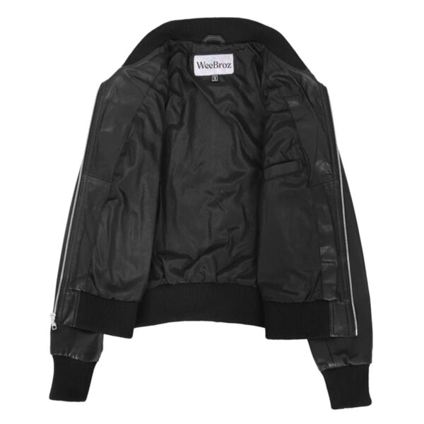 WeeBroz Women’s Black Leather Bomber Jacket Classic Style - Image 6