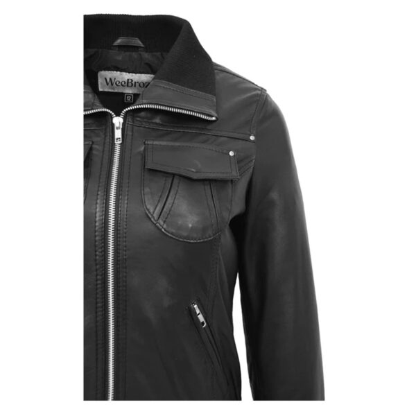 WeeBroz Women’s Black Leather Bomber Jacket Classic Style - Image 7
