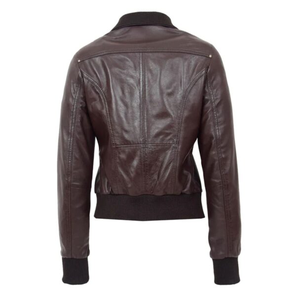 WeeBroz Women’s Brown Leather Bomber Jacket Edgy Women's Fashion - Image 2