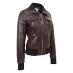 WeeBroz Women’s Brown Leather Bomber Jacket Edgy Women's Fashion - Image 3
