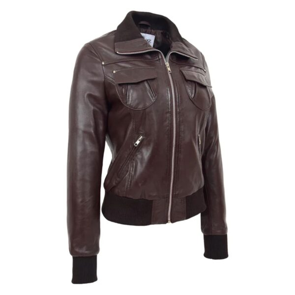 WeeBroz Women’s Brown Leather Bomber Jacket Edgy Women's Fashion - Image 3