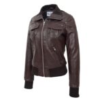 WeeBroz Women’s Brown Leather Bomber Jacket Edgy Women's Fashion - Image 4