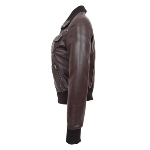 WeeBroz Women’s Brown Leather Bomber Jacket Edgy Women's Fashion - Image 5