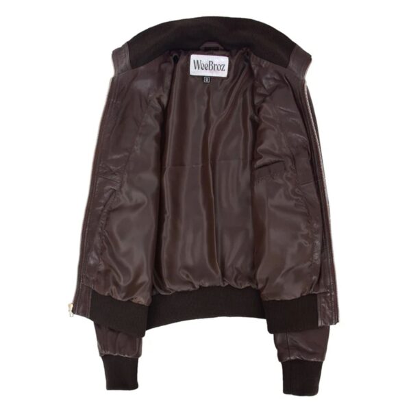 WeeBroz Women’s Brown Leather Bomber Jacket Edgy Women's Fashion - Image 6