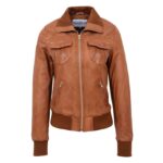 WeeBroz Women’s Tan Leather Bomber Jacket Slim Fit Leather Jacket