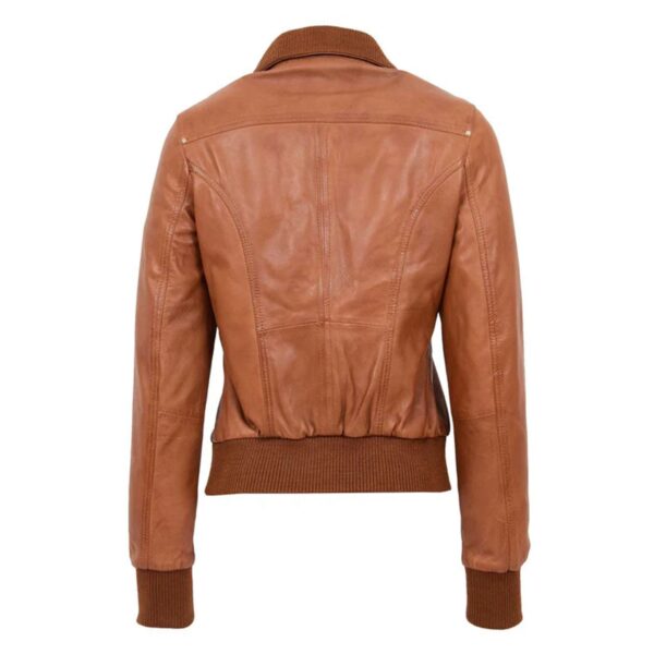 WeeBroz Women’s Tan Leather Bomber Jacket Slim Fit Leather Jacket - Image 2
