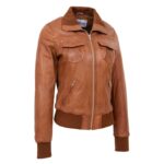 WeeBroz Women’s Tan Leather Bomber Jacket Slim Fit Leather Jacket - Image 3