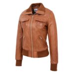 WeeBroz Women’s Tan Leather Bomber Jacket Slim Fit Leather Jacket - Image 4
