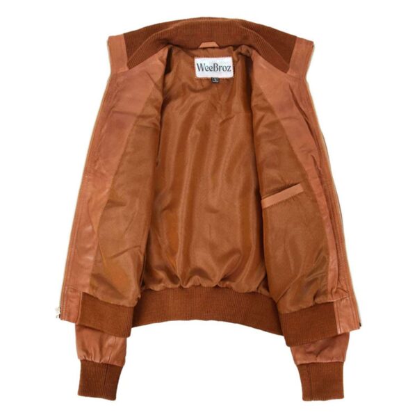 WeeBroz Women’s Tan Leather Bomber Jacket Slim Fit Leather Jacket - Image 6