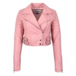 WeeBroz Women's Pink Leather Biker Jacket Edgy Feminine Style