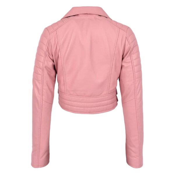 WeeBroz Women's Pink Leather Biker Jacket Edgy Feminine Style - Image 2
