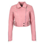WeeBroz Women's Pink Leather Biker Jacket Edgy Feminine Style - Image 3