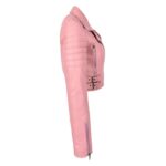 WeeBroz Women's Pink Leather Biker Jacket Edgy Feminine Style - Image 5
