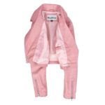 WeeBroz Women's Pink Leather Biker Jacket Edgy Feminine Style - Image 6