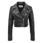 WeeBroz Women's Black Leather Biker Jacket Cropped Biker Style