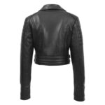 WeeBroz Women's Black Leather Biker Jacket Cropped Biker Style - Image 2